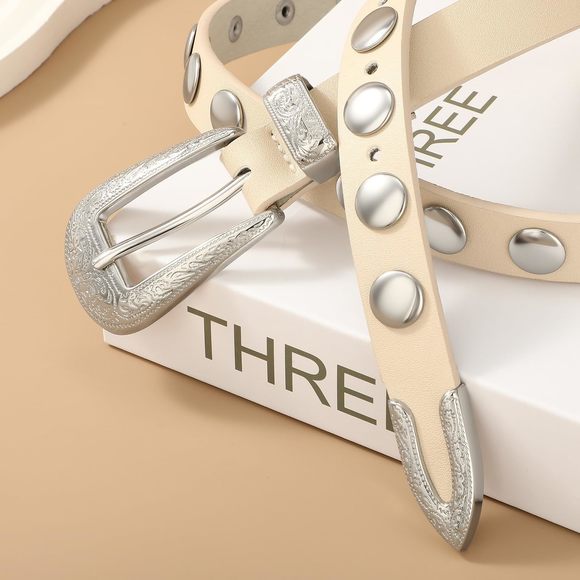 Women Western Studded Belt For Jeans Fashion Thin Leather Belt Vintage Skinny🙂 - Picture 6 of 6